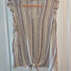 Striped Tie-Front Sleeveless Blouse